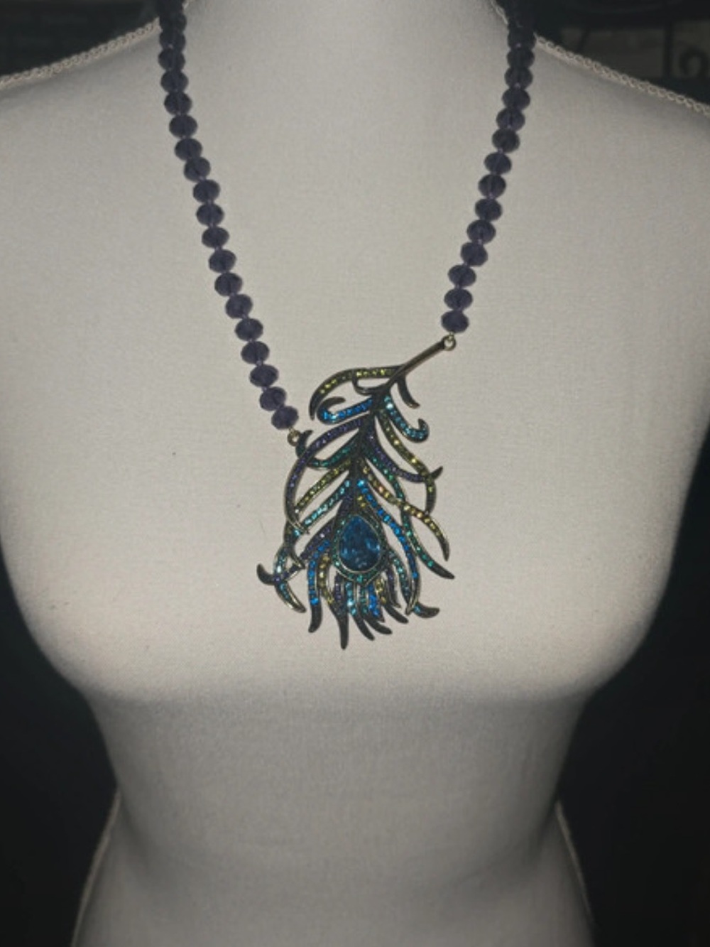 Heidi Daus PRETTY AS A PEACOCK Peacock Feather Pendant Necklace